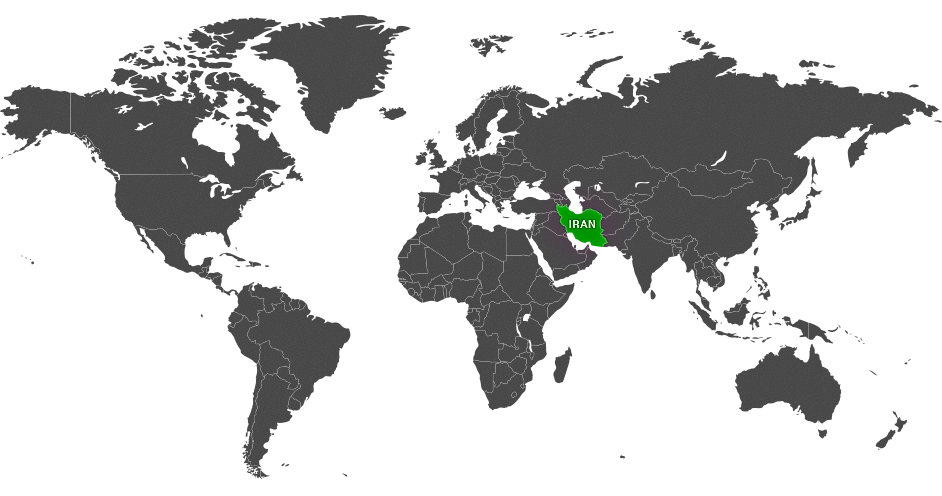 The map of Iran in the world in green color in Gilafruit